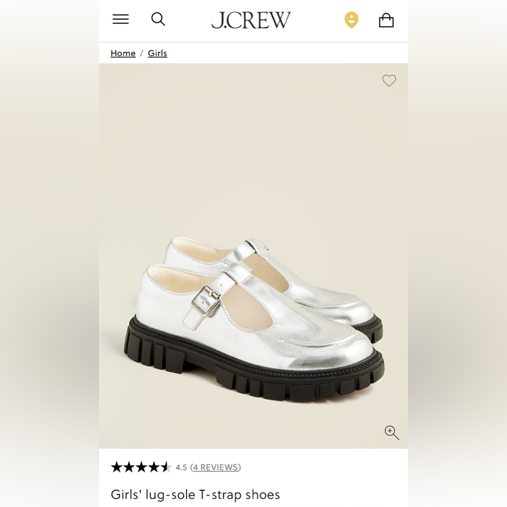 J. Crew Crewcuts Silver Girls Lug-Sole T-Strap Shoe K1 NEW